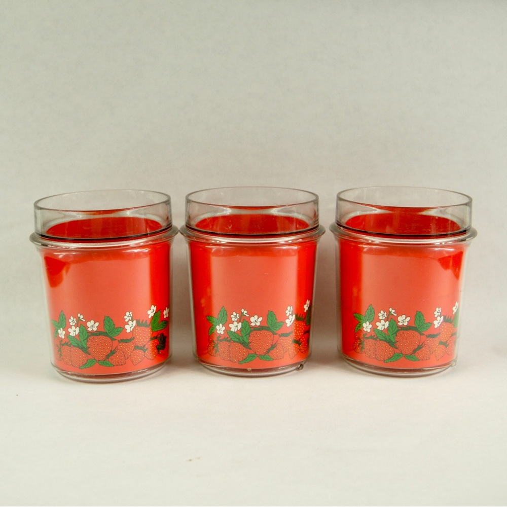 Three Vintage Thermo-Serv stacking strawberry cups